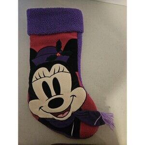 Vtg Disney Store Minnie Mouse Christmas Stocking 21” Fleece Purple Scarf 3D